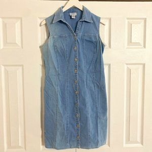 LOFT Denim Button Up Sleeveless Midi Dress | Denim Vintage Style